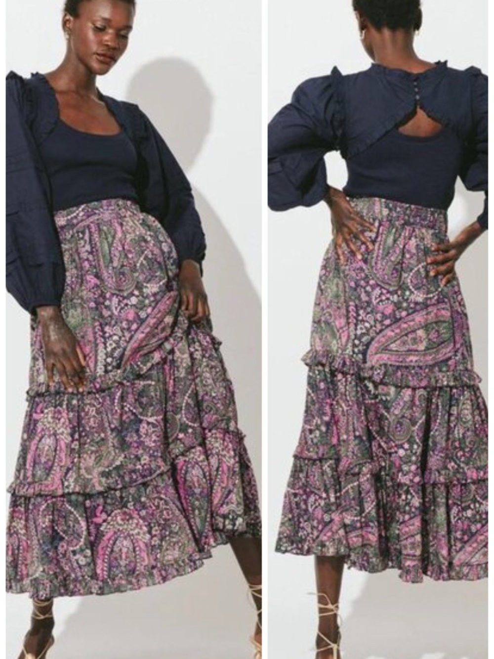 Cleobella Darcy Floral Paisley Ankle Maxi Skirt Size S NWT Boho Tiered Ruffle